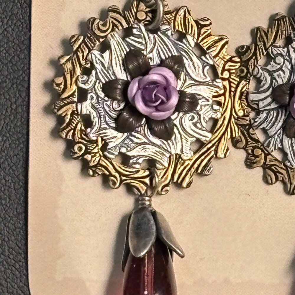 🎁 Sale! 🎁 Steampunk gear flower earrings with amethyst drops